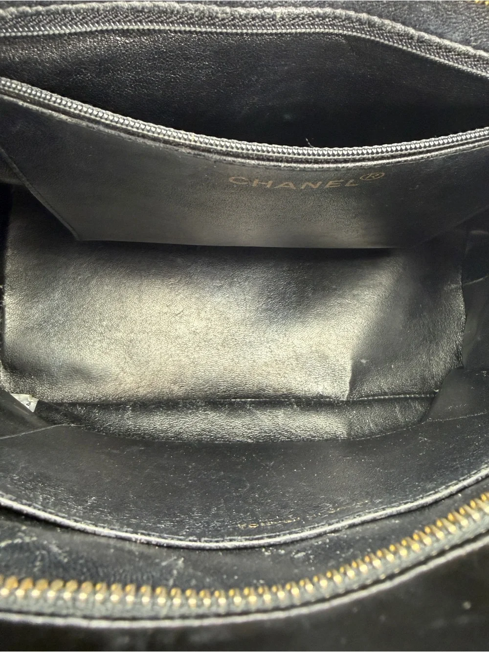 CHANEL Black Quilted Patent Leather Tote with Gold Medallion Charm